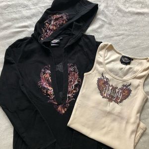 HD woman’s pull over sweatshirt and tank top